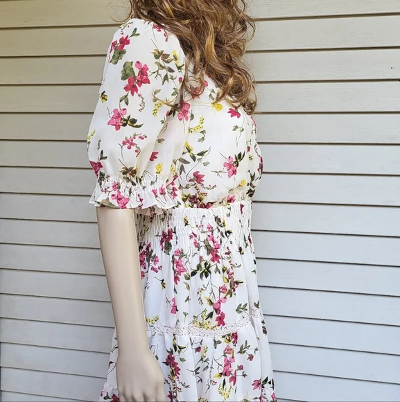 🔥SOLD🔥 🆕️🌺TAYLOR🌺 Women's Short Sleeve Floral Surplice Dress💃 - Picture 12 of 14